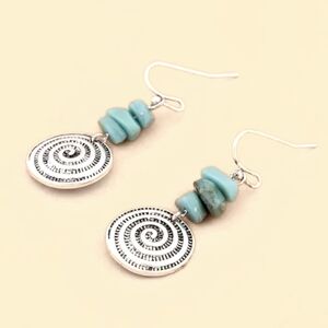 SIMULATED TURQUOISE  Tribal Spiral Design  Earrings